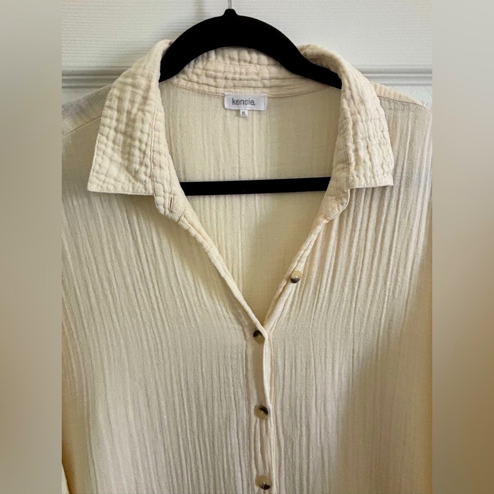 Kensie Cream Textured Shirt Dress - Picture 3 of 4
